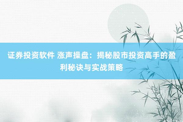 证券投资软件 涨声操盘：揭秘股市投资高手的盈利秘诀与实战策略